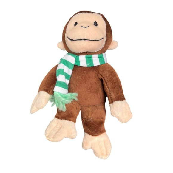 Curious George Plush Stuffed Animal Toy Green & White Striped Scarf Kids - Picture 1 of 1